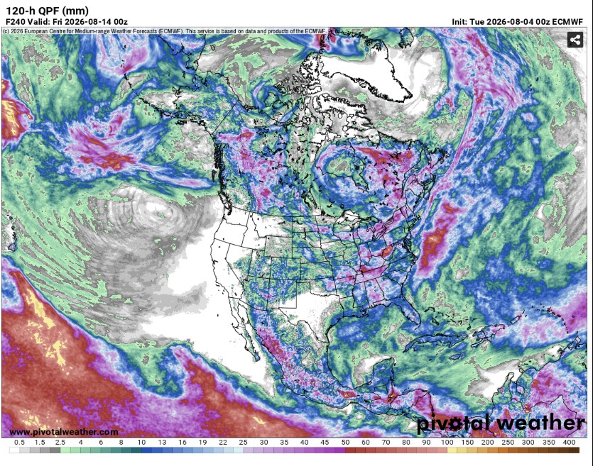 Figure 3. ECMWF 120-hour Quantitative Precipitation Forecast (QPF) August 13th, 2026.